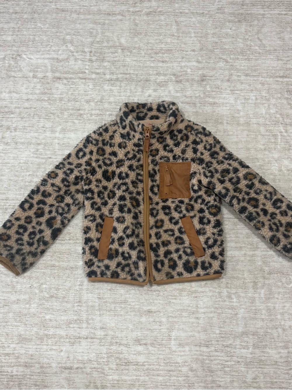 Cat & Jack Leopard Print Puffer Jacket with Tan Trim